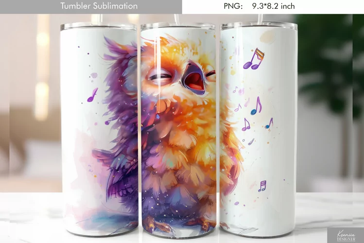 Cute Watercolor Owl Tumbler Design|Bird Sublimation