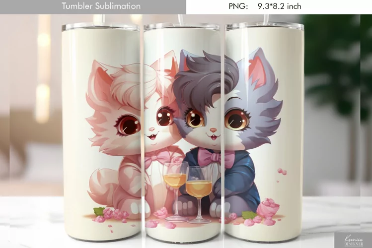 Cute Watercolor Cat Tumbler Design|Bird Sublimation