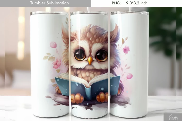 Cute Watercolor Owl Tumbler Design|Bird Sublimation
