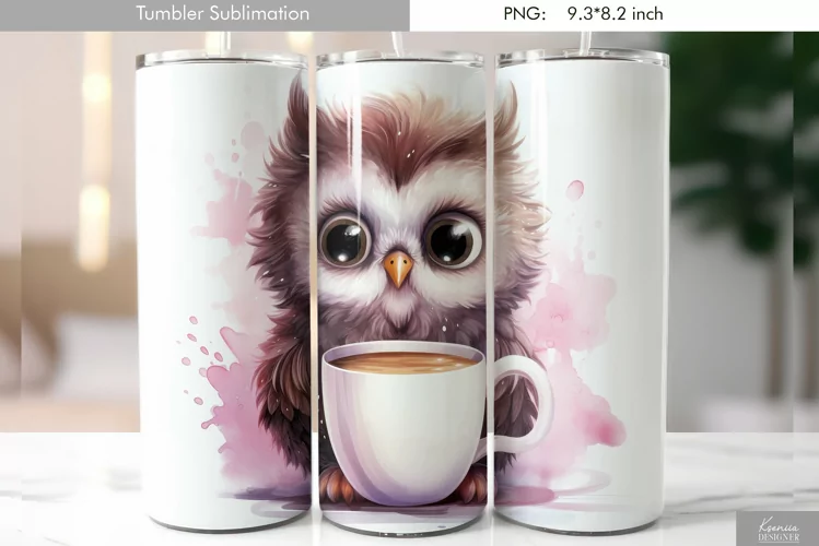 Cute Watercolor Owl Tumbler Design|Bird Sublimation
