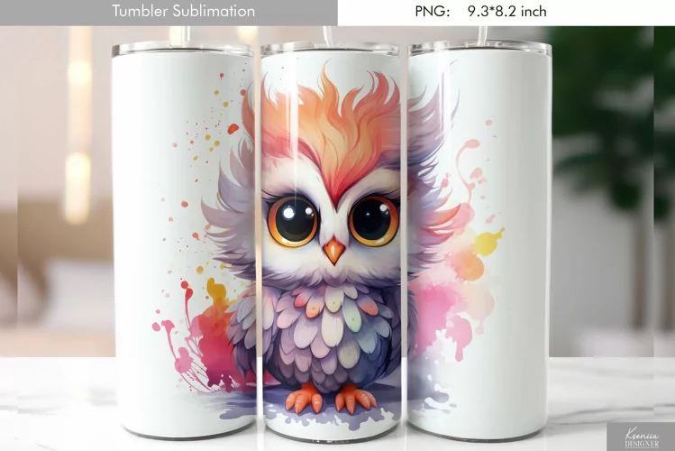 Cute Watercolor Owl Tumbler Design|Bird Sublimation