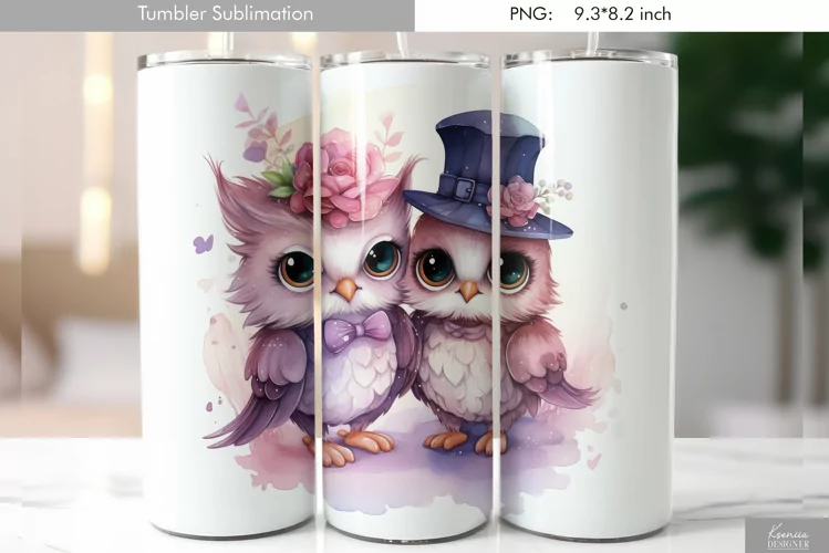 Cute Watercolor Owl Tumbler Design|Bird Sublimation