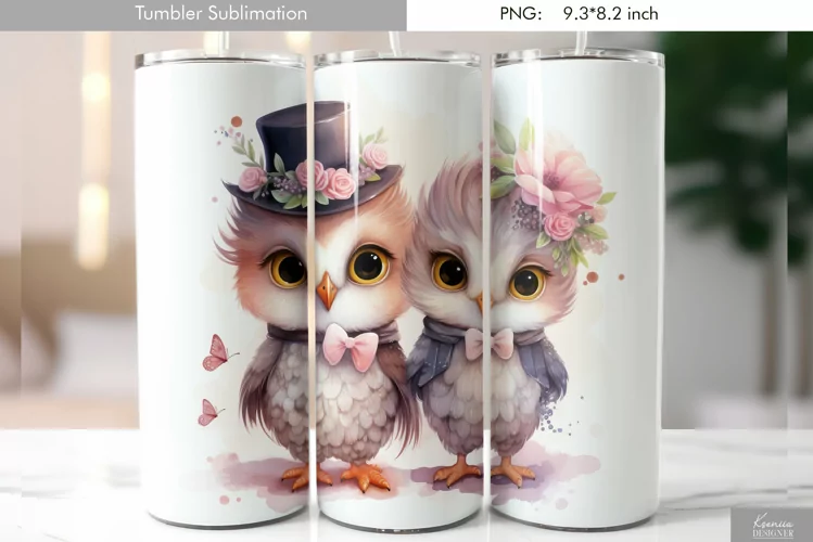 Cute Watercolor Owl Tumbler Design|Bird Sublimation
