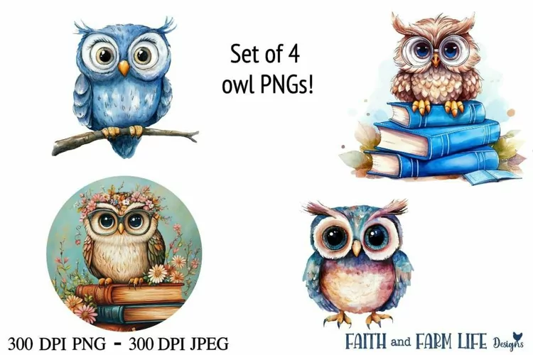 Watercolor Owl clipart, sublimation PNG and JPEG