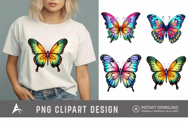 Watercolor Painted Butterflies Clipart