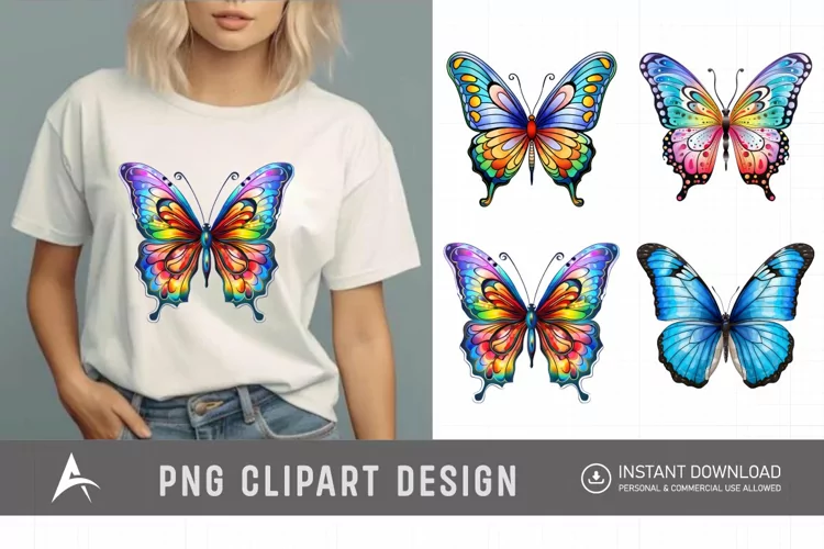 Watercolor Painted Butterflies Clipart