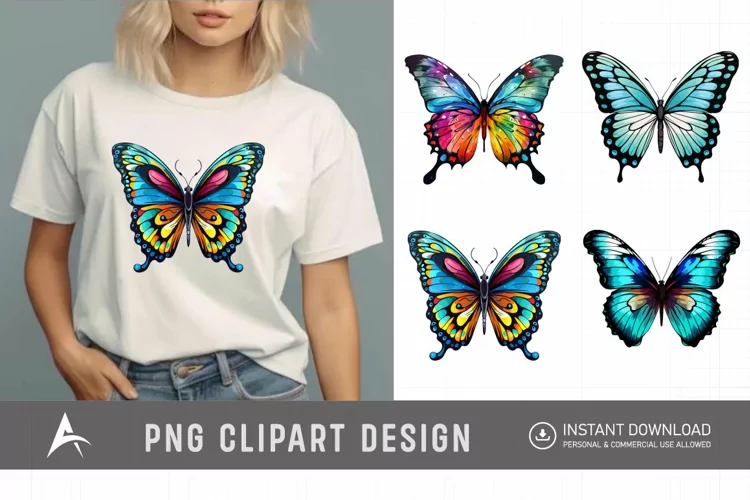 Watercolor Painted Butterflies Clipart