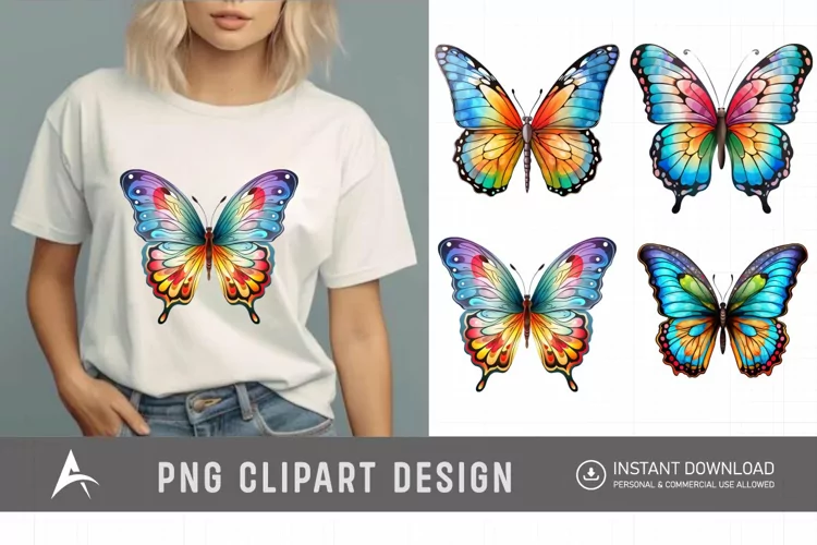 Watercolor Painted Butterflies Clipart