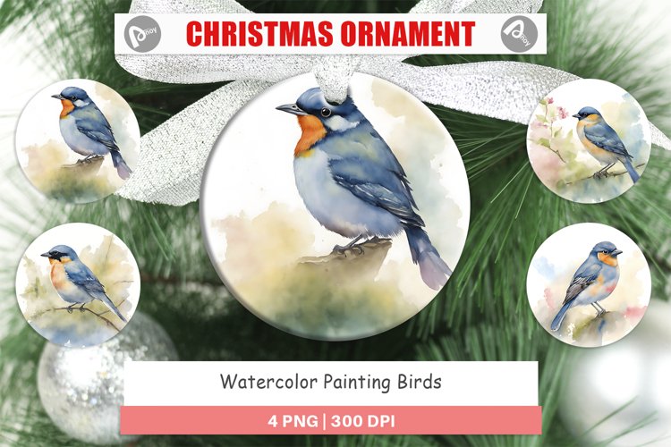 Christmas Ornaments Watercolor Painting Birds example image 1