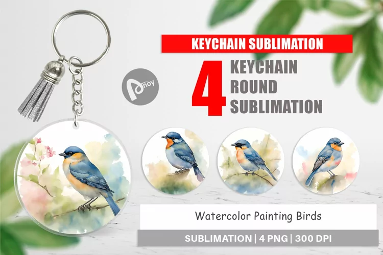 Keychain Watercolor Painting Birds