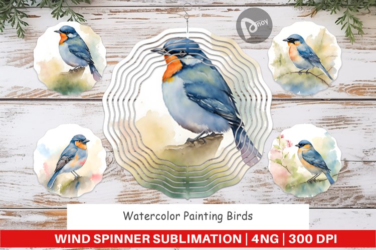 Wind Spinner Watercolor Painting Birds