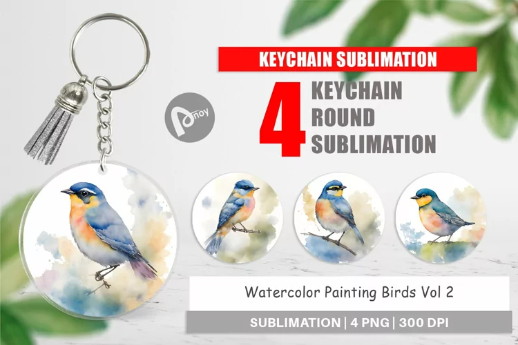Keychain Watercolor Painting Birds