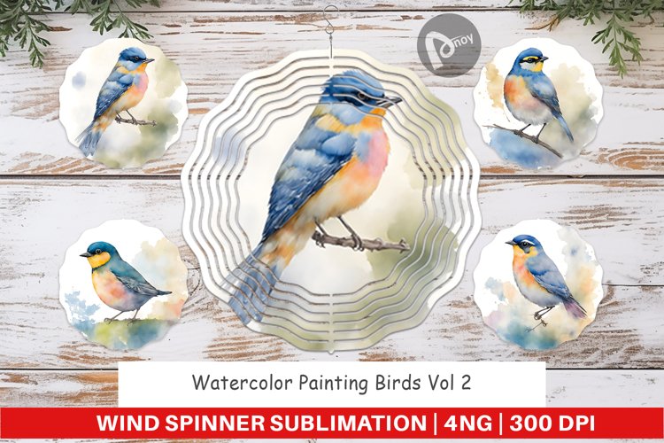 Wind Spinner Watercolor Painting Birds