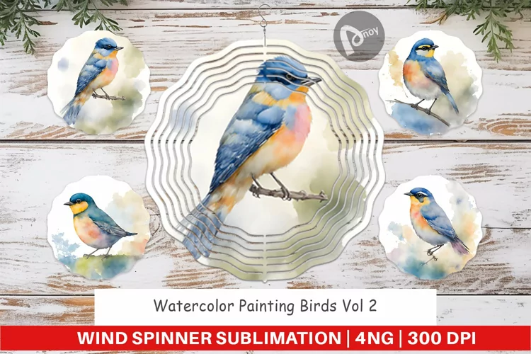 Wind Spinner Watercolor Painting Birds