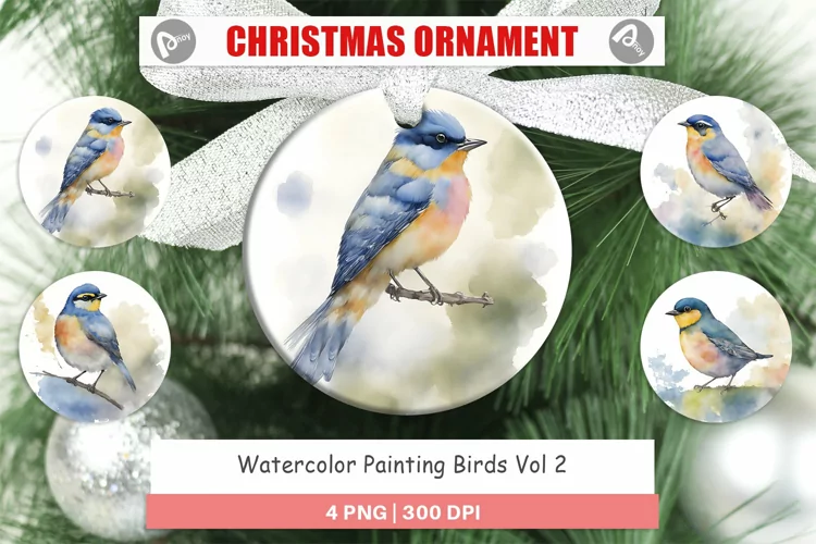 Christmas Ornaments Watercolor Painting Birds