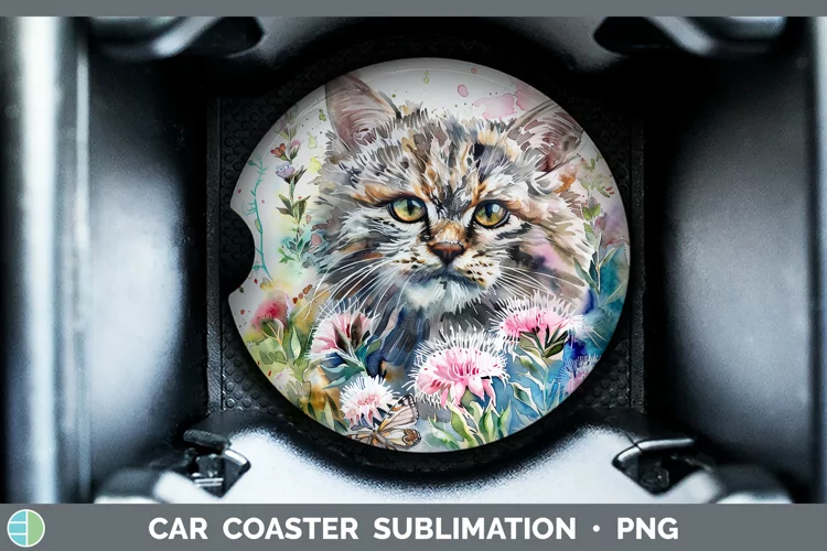 Watercolor Pallas Cat Car Coaster Sublimation Coaster Design
