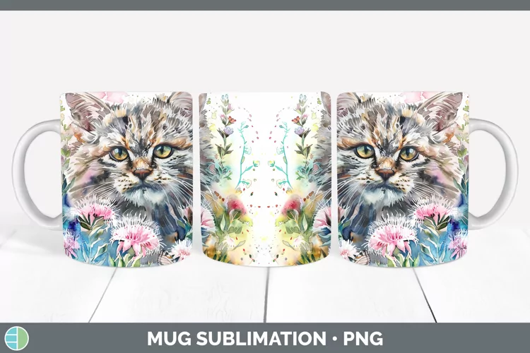 Watercolor Pallas Cat Mug Wrap Sublimation Coffee Cup Design