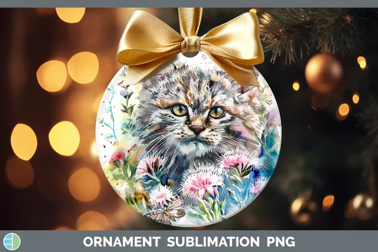Watercolor Pallas Cat Ornament Sublimation Bauble Designs