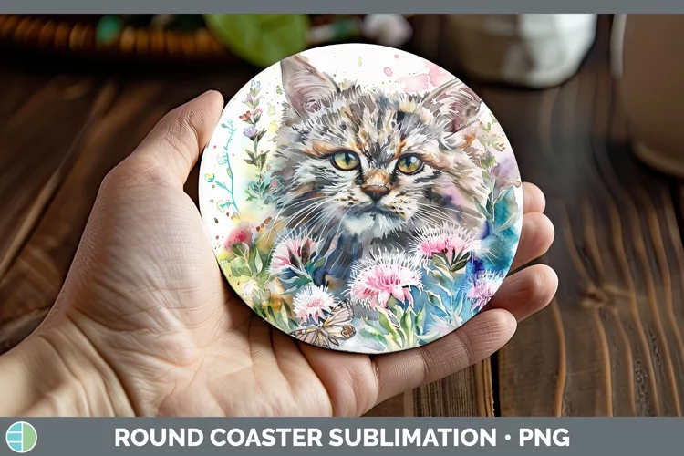 Watercolor Pallas Cat Round Coaster Sublimation Coaster Desi
