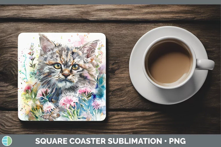Watercolor Pallas Cat Square Coaster Sublimation Coaster Des