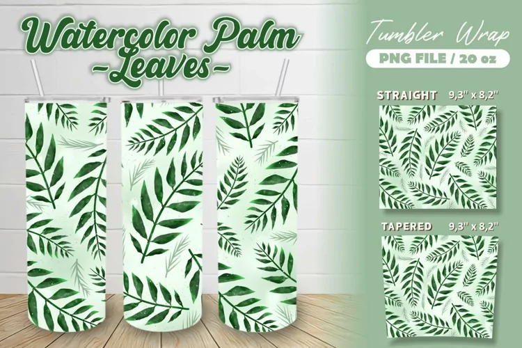 Watercolor Palm Leaves Pattern Tumbler Wrap
