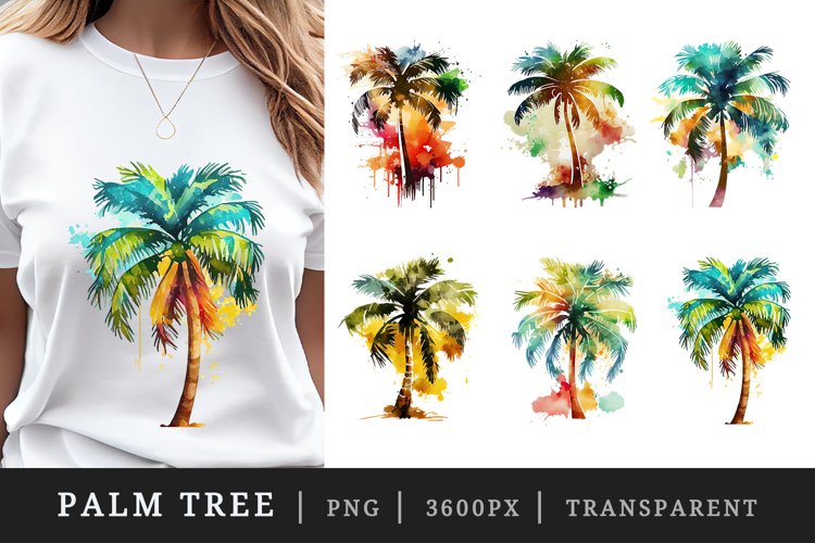 Watercolor summer palm tree t-shirt sublimation print designs bundle