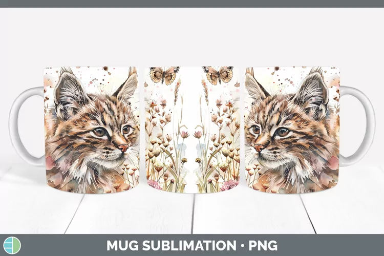 Watercolor Pampas Cat Mug Wrap Sublimation Coffee Cup Design