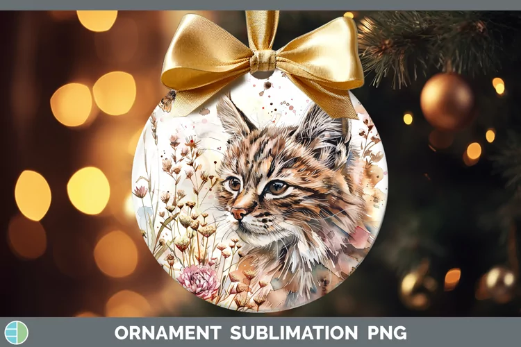 Watercolor Pampas Cat Ornament Sublimation Bauble Designs
