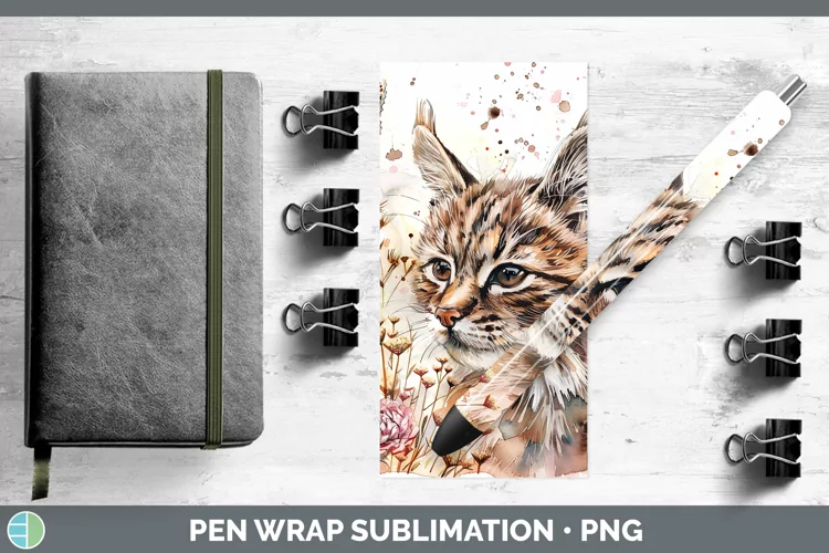 Watercolor Pampas Cat Pen Wrap Sublimation Epoxy Pen Designs