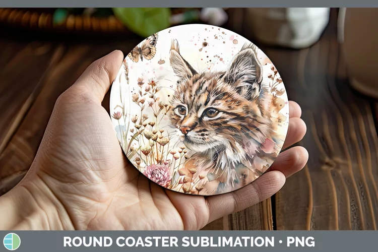 Watercolor Pampas Cat Round Coaster Sublimation Coaster Desi