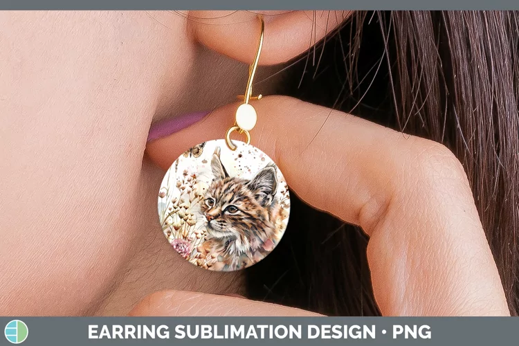 Watercolor Pampas Cat Round Earrings Sublimation Earrings De