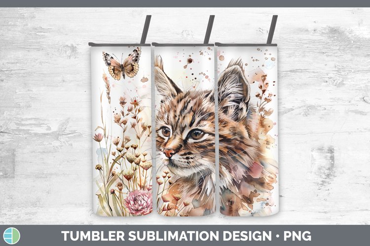 Watercolor Pampas Cat Tumbler Sublimation 20 oz Skinny Tumbl