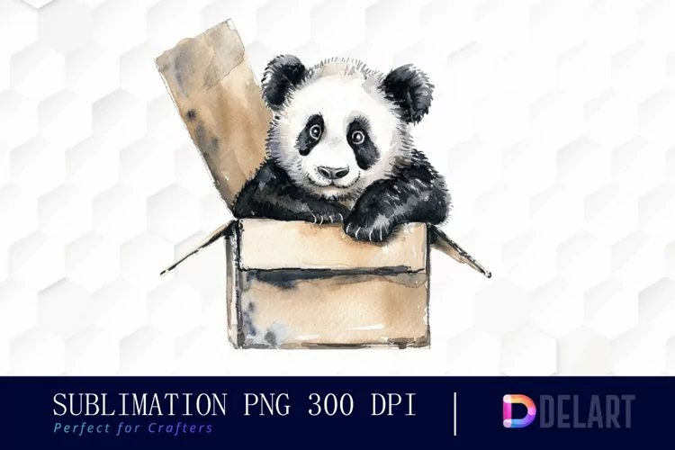 Panda In Box Watercolor Clipart