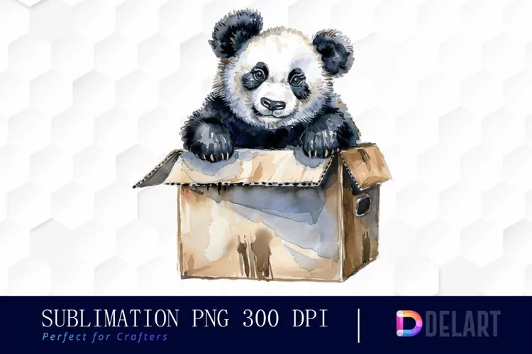 Panda In Box Illustration Clipart