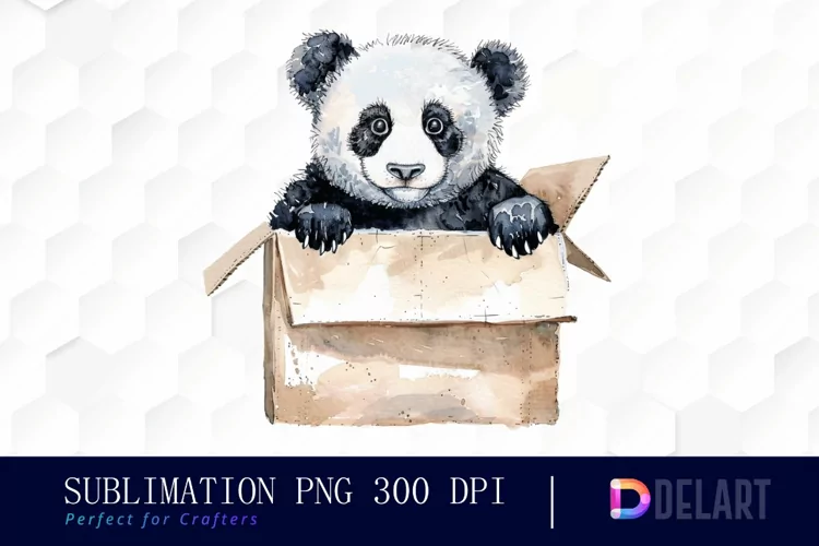 Panda In Box Watercolor Clipart