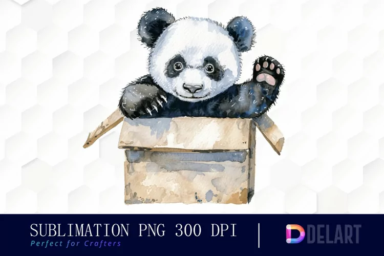 Panda In Box Illustration Clipart