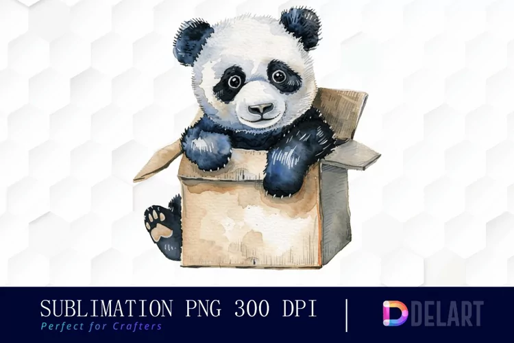 Panda In Box Illustration Clipart