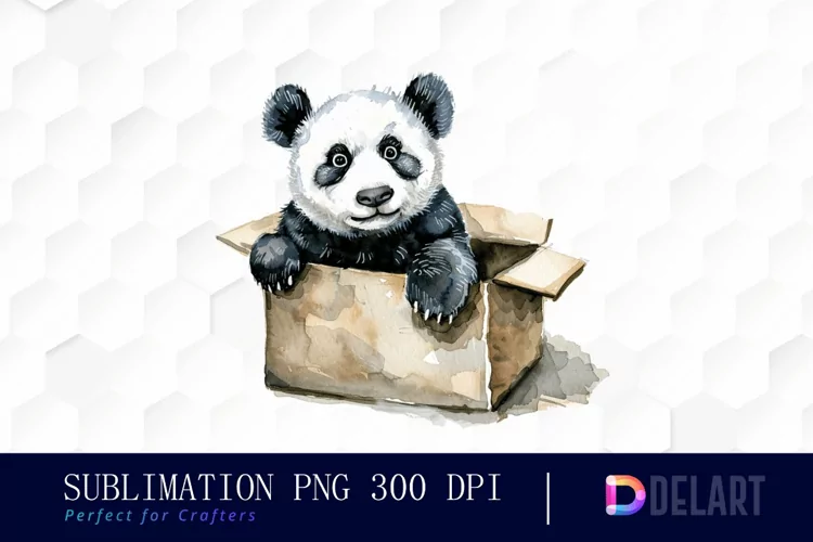 Panda In Box Illustration Clipart