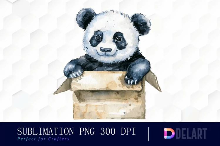 Panda In Box Illustration Clipart