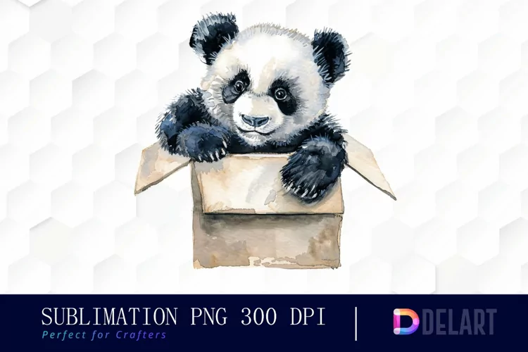 Panda In Box Watercolor Clipart