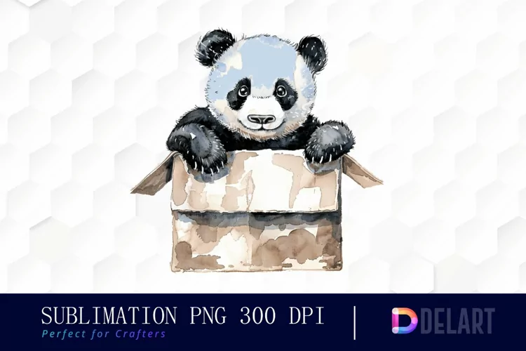 Panda In Box Illustration Clipart
