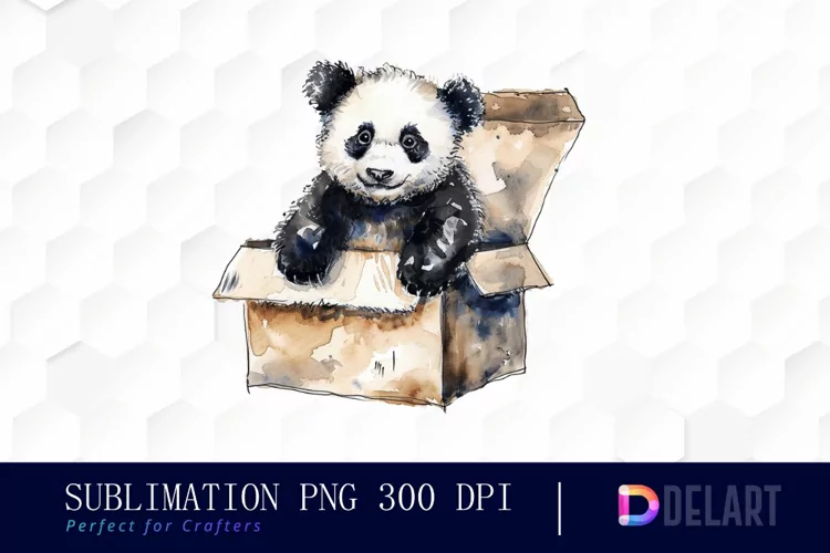 Panda In Box Illustration Clipart