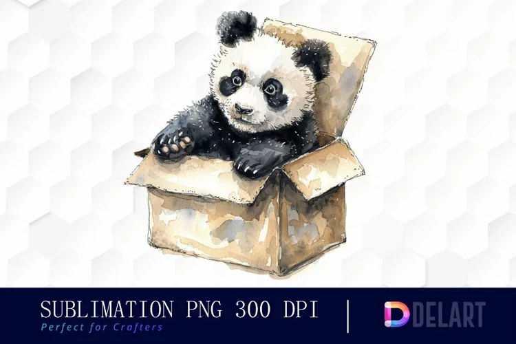 Panda In Box Illustration Clipart