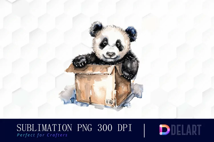 Panda In Box Watercolor Clipart