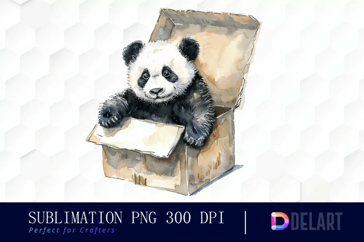 Panda In Box Watercolor Clipart