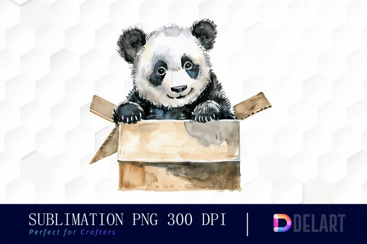 Panda In Box Illustration Clipart