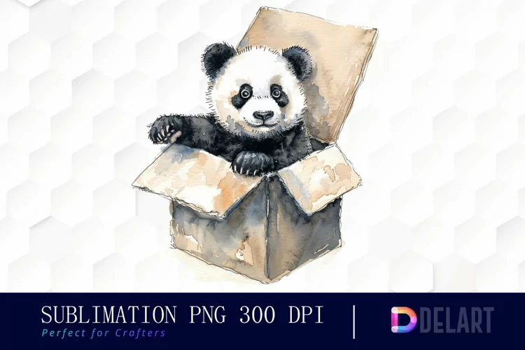 Panda In Box Illustration Clipart