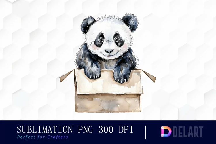 Panda In Box Illustration Clipart