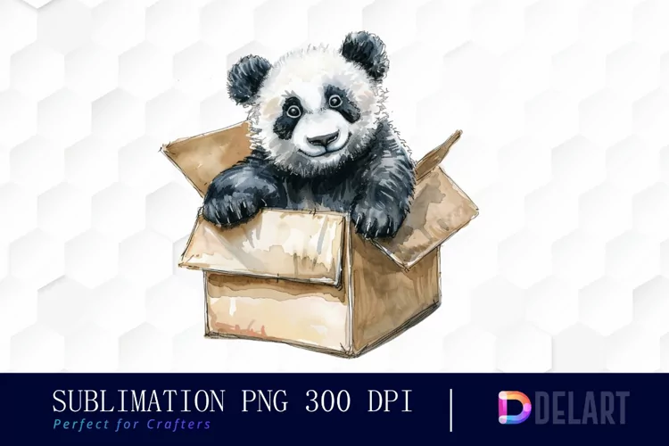 Panda In Box Illustration Clipart