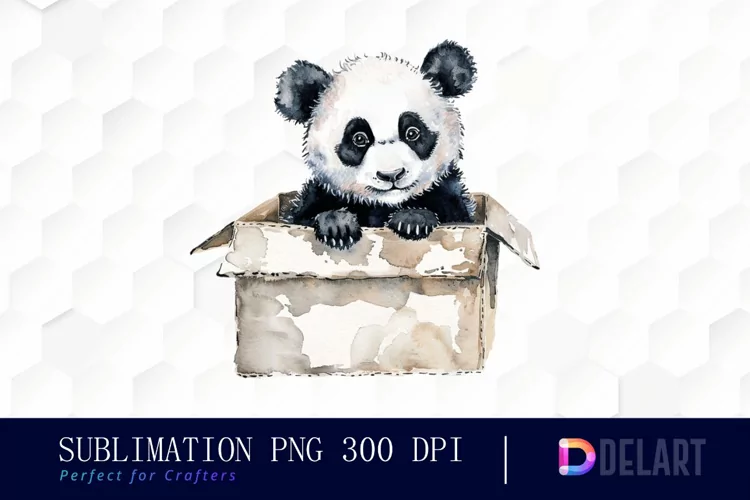 Panda In Box Watercolor Clipart